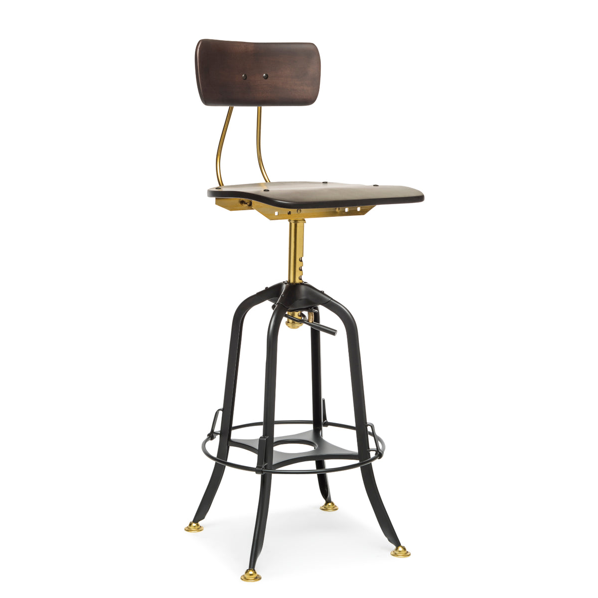 Gold &amp; Black Wooden Bar Stool with Timber Finish - Wine Stash